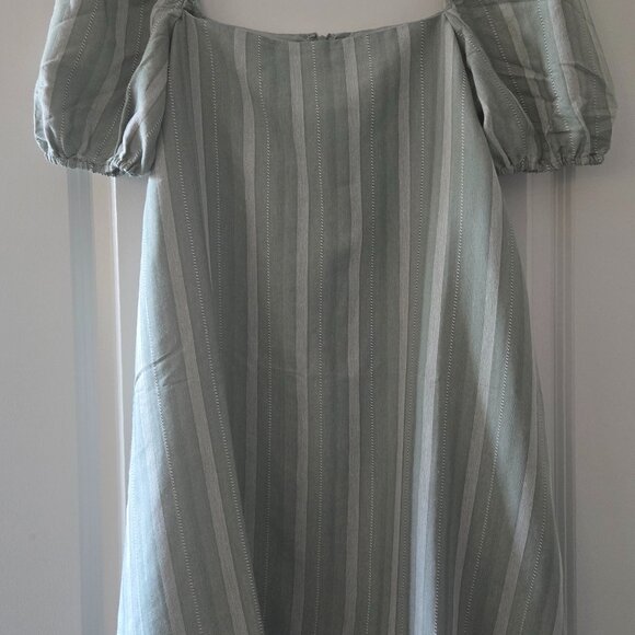 Love Bonito Raiza Striped Linen Shift Dress: Sage, Small - Picture 2 of 8